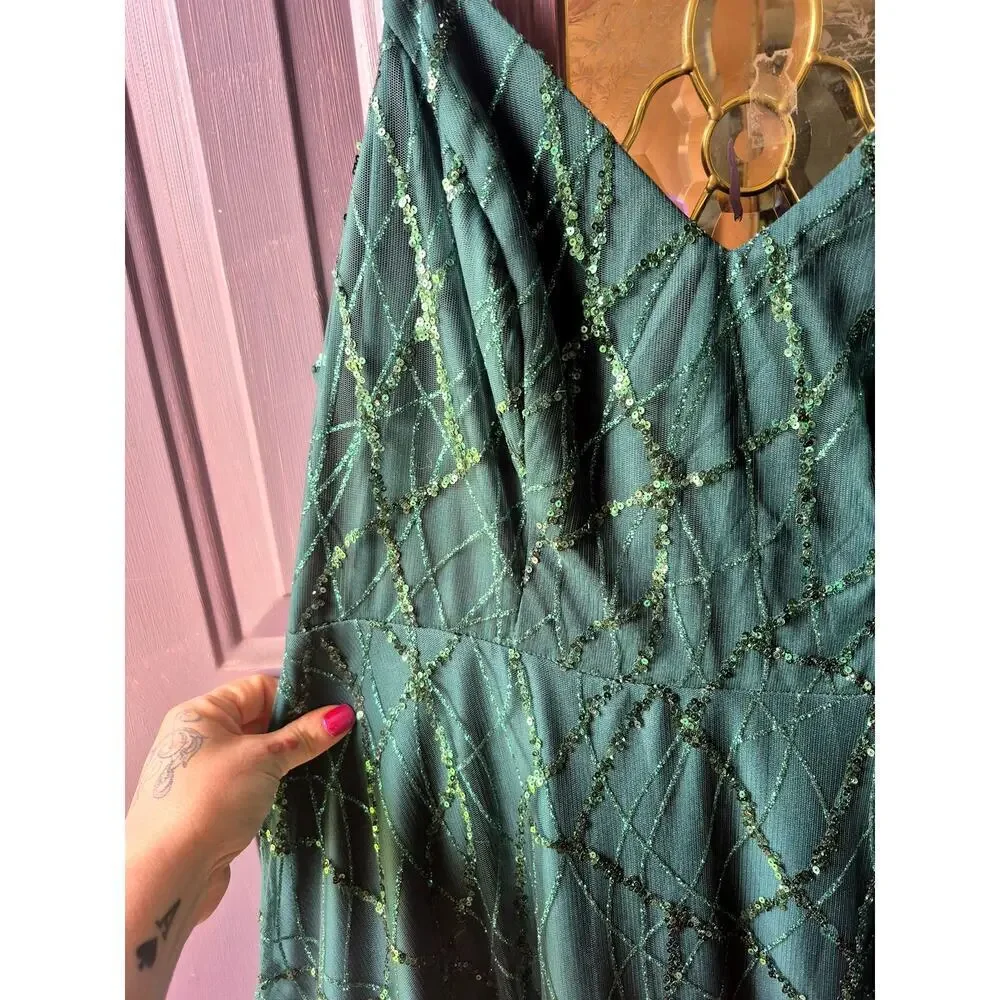 Say Yes To The Prom Emerald Green Pron Formal Dress womens size 14W with Sequins